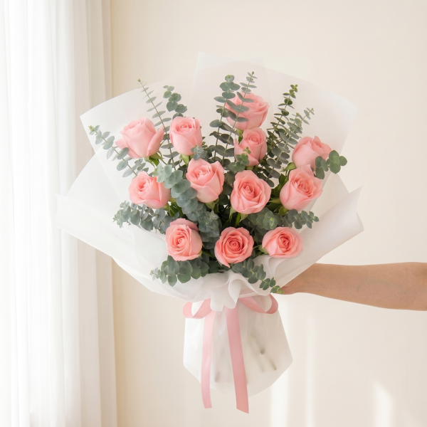 Ramo de 12 rosas rosadas
